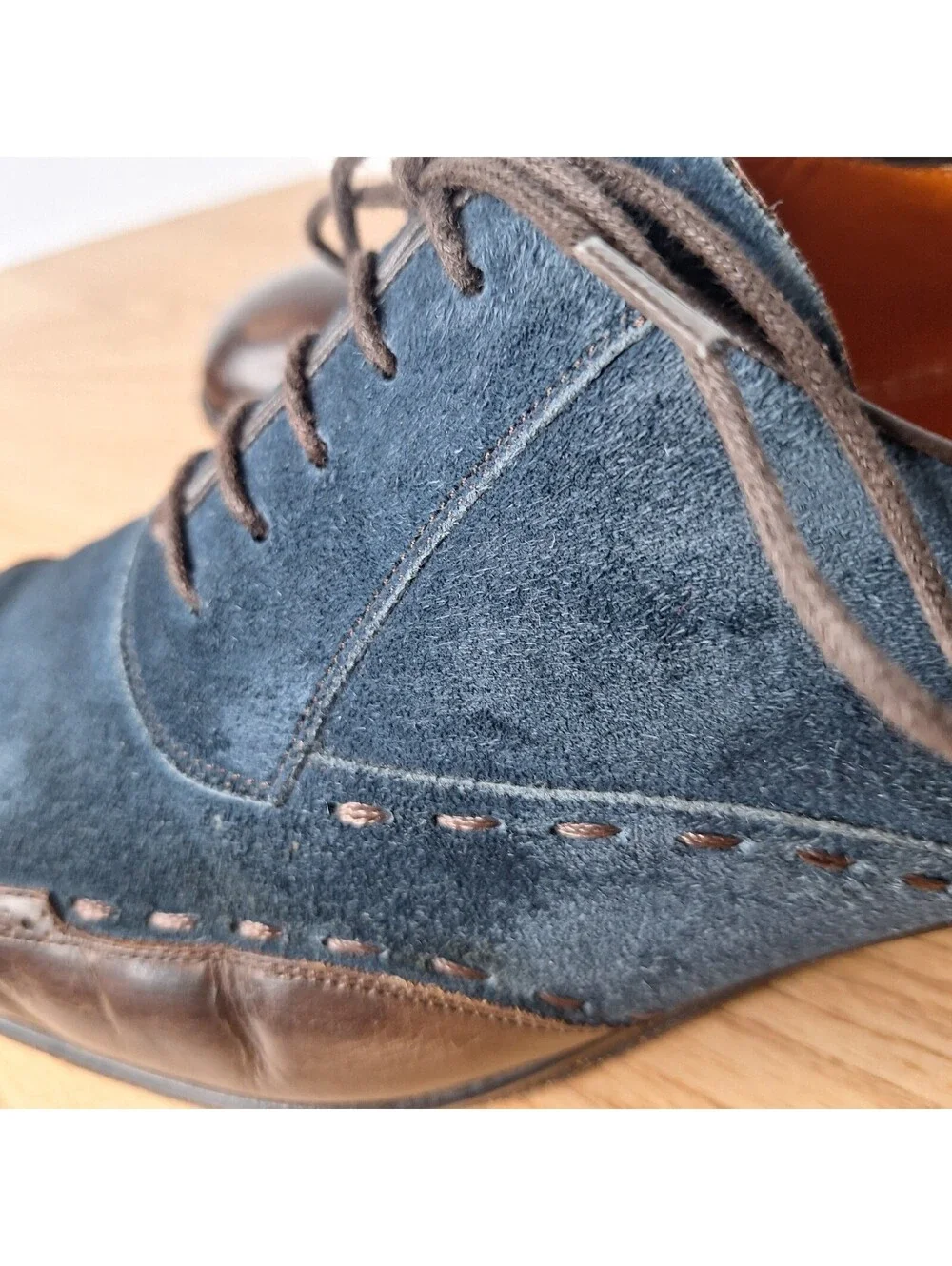 MEZLAN Men's 10.5 M Blue Suede Brown Leather Wingtip Oxford Dress Shoes Spain